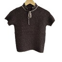 【中古】Leilian(レリアン) 半袖カットソー リボン ダークブラウン×グレーベージュ