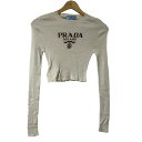 【中古】PRADA(プラダ) 長袖セーター クルーネック/シルク/薄手/2022年 ベージュ×ダークブラウン