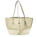 【中古】COACH(コーチ) マーケット トート プレーリー プリント ポリッシュド ペブル レザー ウィズ レブル チャーム トートバッグ 内側花柄 アイボリー レザー