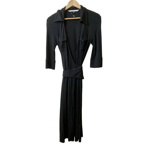 【中古】DIANE VON FURSTENBERG(DVF)(ダイアン・フォン・ファステンバーグ) ワンピース 七分袖/ロング/カシュクール 黒×ベージュ 【中古】DIANE VON FURSTENBERG(DVF)(ダイアン・フォン・ファステンバーグ) ワンピース 七分袖/ロング/カシュクール 黒×ベージュ