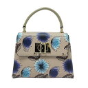 【中古】FURLA(フルラ) 1927 ハンドバッグ 花柄 ベージュ×パープル×マルチ レザー