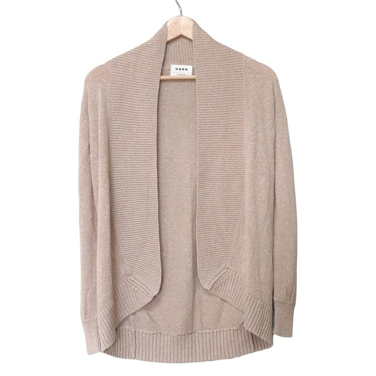 【中古】PLS+T(PLST)(プラステ) カーディガン 長袖/麻混 ベージュ×白 コットン、コットン、リネン、リネン