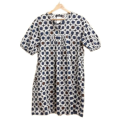 【中古】S Max Mara(マックスマーラ) ワンピース 半袖/ひざ丈 白×ネイビー×マルチ 【中古】S Max Mara(マックスマーラ) ワンピース 半袖/ひざ丈 白×ネイビー×マルチ