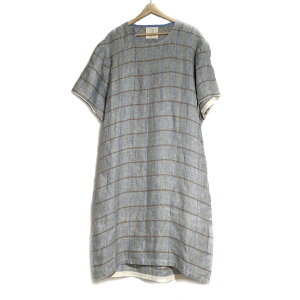 【新着】【中古】D-due H.P.FRANCE(デ・ドゥエ アッシュ・ペー・フランス) ワンピース 半袖/ロング/麻/チェック柄 ベージュ×ブラウン×マルチ