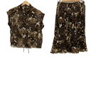 【中古】Leilian(レリアン) スカートセットアップ 花柄 ダークブラウン×グレー×ベージュ