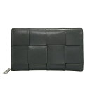 【中古】BOTTEGA VENETA(ボッテガヴェネタ) カセット ジップアラウンドウォレット 長財布 ラウンドファスナー ダークグリーン レザー