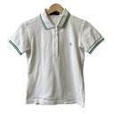 【中古】FRED PERRY(フレッドペリー) 半袖ポロシャツ 白×ブルーグリーン×イエローグリーン