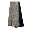 【中古】SHE Tokyo(シートーキョー) ロングスカート マキシ丈/ツイード/ヘリンボーン柄/チュールレース切り替え 黒×白