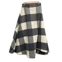 【中古】SHE Tokyo(シートーキョー) ロングスカート マキシ丈/チェック柄/巻きスカート風/冬 グレー×白