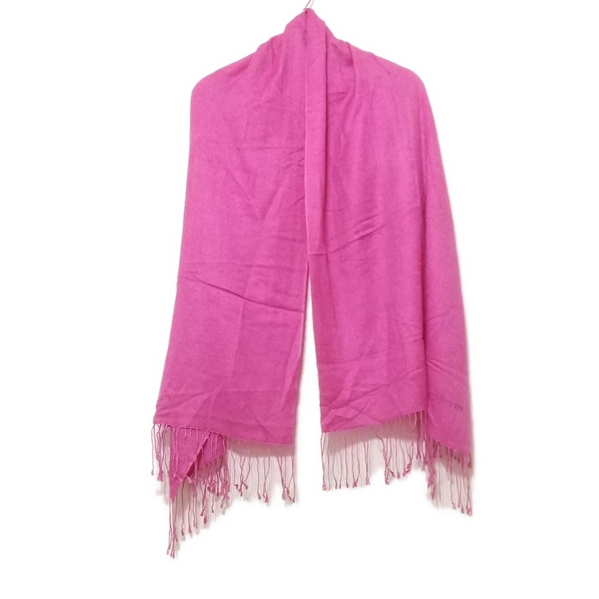 【中古】LANVIN(ランバン) ストール(ショール) フリンジ ピンク カシミヤ、シルク