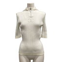 【中古】CHANEL(シャネル) パーカー 2024/25年クルーズコレクション/半袖/ニット/プルオーバー/ハーフジップ 白×アイボリー コットン、コットン