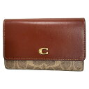 【新着】【中古】COACH(コーチ) シグネチャー柄 3つ折り財布 カーキ×ダークブラウン レザー