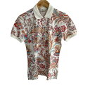 【中古】ETRO(エトロ) 半袖ポロシャツ 花柄/ペイズリー柄 白×レッド×マルチ