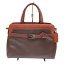 【中古】COACH(コーチ) テート キャリーオール 29 カラーブロック ハンドバッグ ダークブラウン×ブラウン レザー