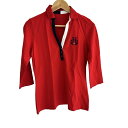 【中古】TOMMY HILFIGER(トミーヒルフィガー) 長袖ポロシャツ レッド×ダークネイビー×白