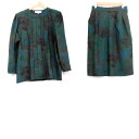 【中古】YvesSaintLaurent(イヴサンローラン) スカートセットアップ 肩パッド ダークグリーン×レッド×マルチ