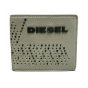 【中古】DIESEL(ディーゼル) 2つ折り財布 パンチング 白×シルバー×黒 レザー
