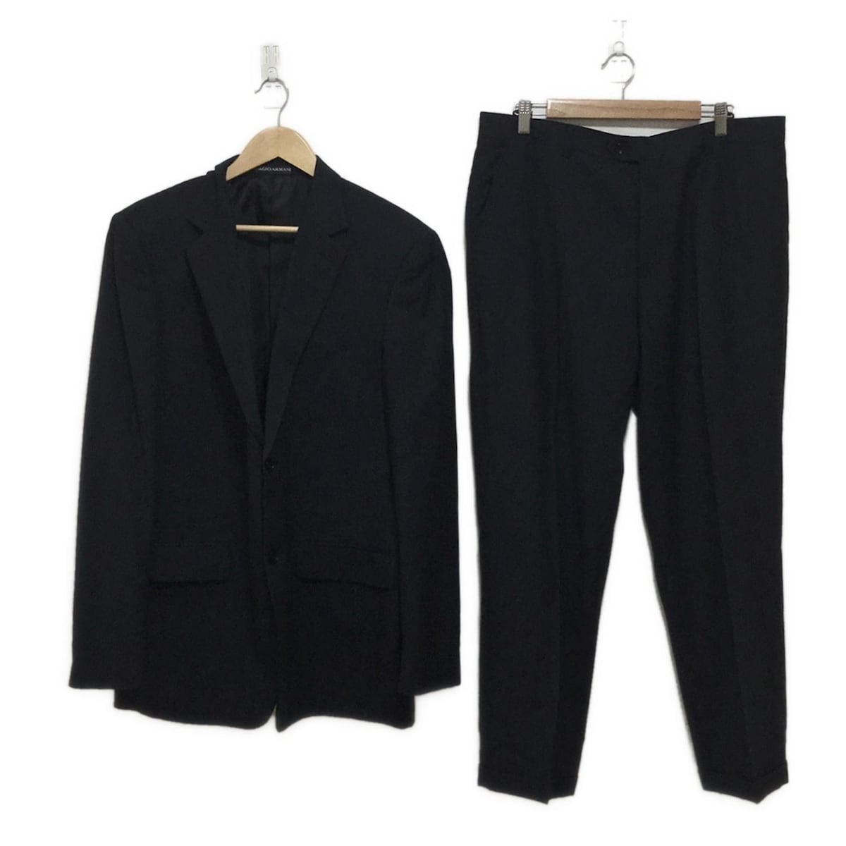 【中古】GIORGIOARMANI(ジョルジオアルマーニ) シングルスーツ 2B/ストライプ 黒×グレー