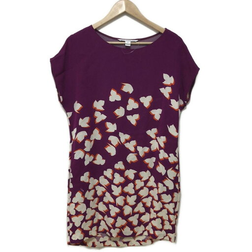 【中古】DIANE VON FURSTENBERG(DVF)(ダイアン・フォン・ファステンバーグ) チュニック クルーネック/ノースリーブ/シルク混 パープル×アイボリー×オレンジ 【中古】DIANE VON FURSTENBERG(DVF)(ダイアン・フォン・ファステンバーグ) チュニック クルーネック/ノースリーブ/シルク混 パープル×アイボリー×オレンジ