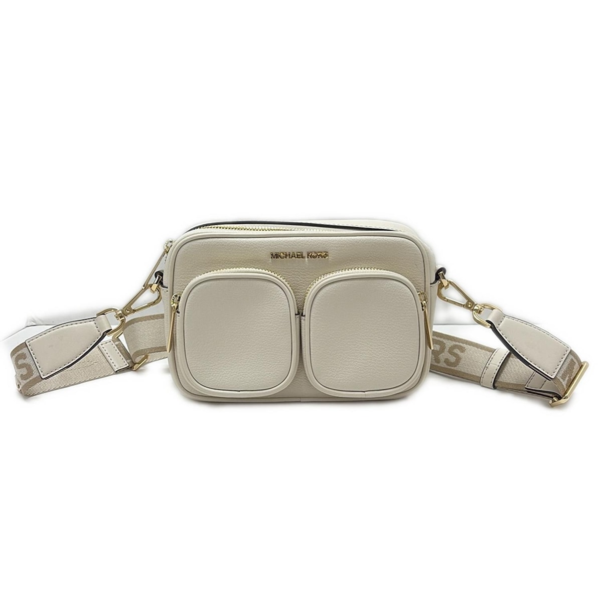 【中古】MICHAEL KORS(マイケルコース) JET SET ITEM クロスボディ ウィズ テックアタッチ ミディアム ショルダーバッグ Airpods Pro(R)ケースと ヘッドフォンケース ライトクリーム レザー