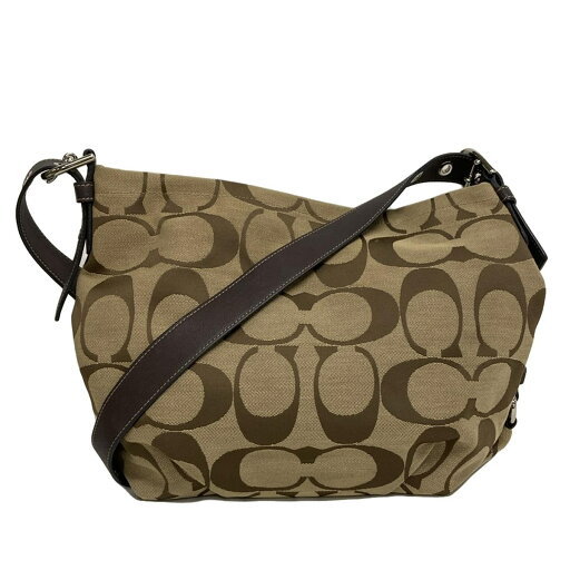 【中古】COACH(コーチ) シグネチャーダッフルショルダーバッグ ショルダーバッグ カーキ×ダークブラウン レザー 【中古】COACH(コーチ) シグネチャーダッフルショルダーバッグ ショルダーバッグ カーキ×ダークブラウン レザー
