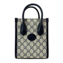 【中古】GUCCI(グッチ) インターロッキングG付き ミニトートバッグ トートバッグ ミニバッグ ベージュ×ダークネイビー レザー(4)