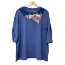 【中古】ALBEROBELLO/OLLEBOREBLA(アルベロベロ/オレボレブラ) チュニック クルーネック/七分袖/花柄/ビーズ/ラインストーン/刺繍/ブタ/鳥 ネイビー×アイボリー×マルチ