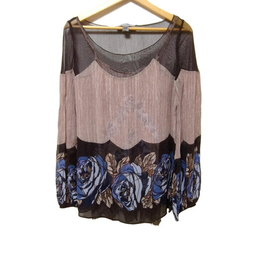 【中古】SPORTMAX(スポーツマックス) チュニック その他 襟/長袖/シルク/花柄/メッシュ/シースルー/レース/キャミインナー付き ブラウン×ライトブルー×マルチ 【中古】SPORTMAX(スポーツマックス) チュニック その他 襟/長袖/シルク/花柄/メッシュ/シースルー/レース/キャミインナー付き ブラウン×ライトブルー×マルチ