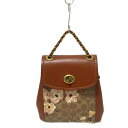 【中古】COACH(コーチ) パーカー コンバーチブルバックパック16 シグネチャーキャンバスプレーリーフローラルプリント リュックサック 花柄 ダークブラウン×ブラウン×マルチ レザー