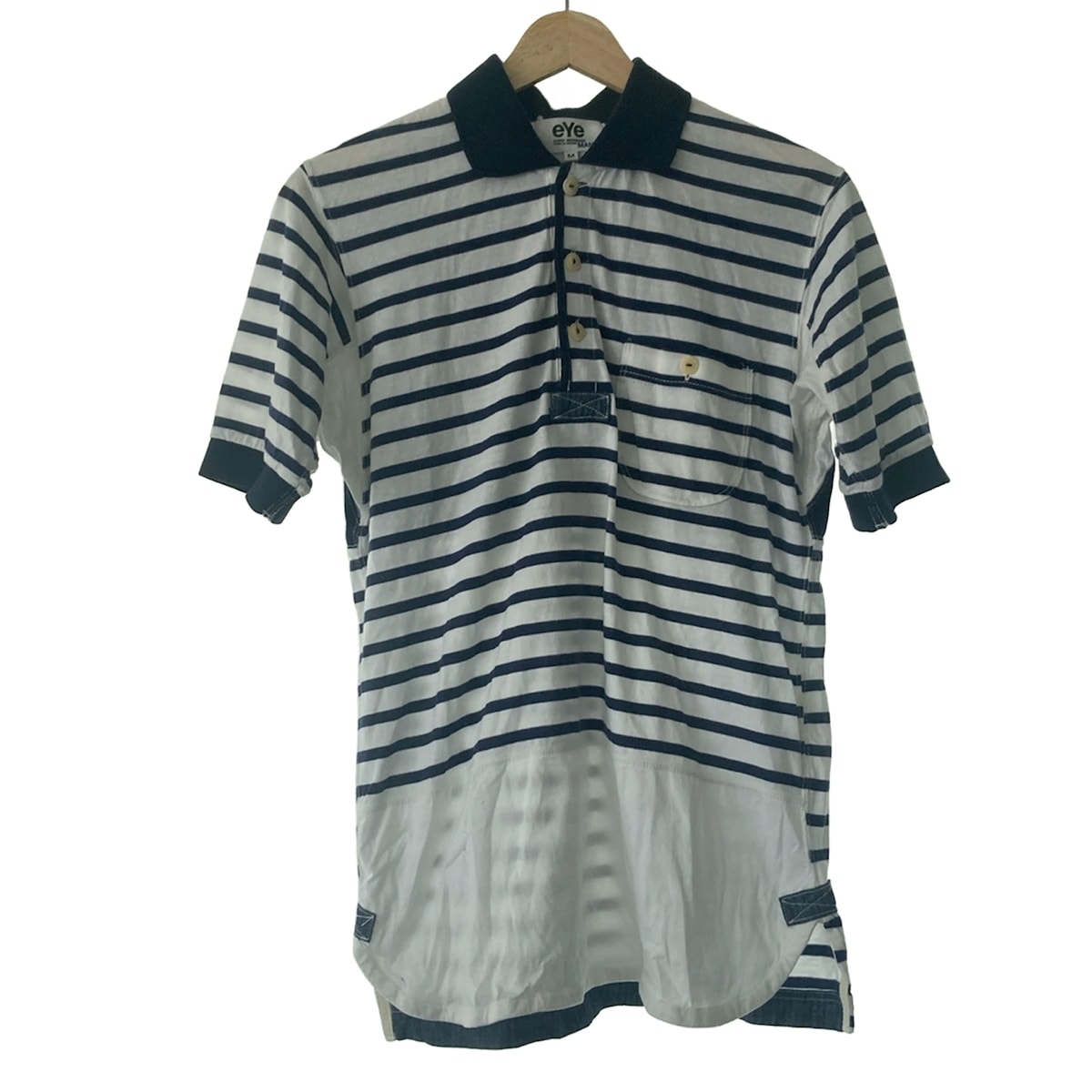 【中古】eYe COMMEdesGARCONS JUNYAWATANABEMAN(アイコムデギャルソンジュンヤワタナベマン) 半袖ポロシャツ SAINT JAMESコラボ/ボーダー 白×ネイビー