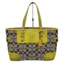 【中古】COACH(コーチ) シグネチャースモールギャラリートート トートバッグ カーキ×イエロー レザー