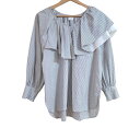【中古】ELENDEEK(エレンディーク) 長袖カットソー ストライプ/フリル/プリーツ/変形デザイン 白×ダークネイビー