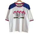 【中古】GUCCI(グッチ) 半袖Tシャツ クルーネック/キノコ柄 白×ブルー×マルチ
