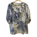 【中古】DAMAcollection(ダーマコレクション) チュニック Vネック/半袖/シルク/フリル ベージュ×ネイビー