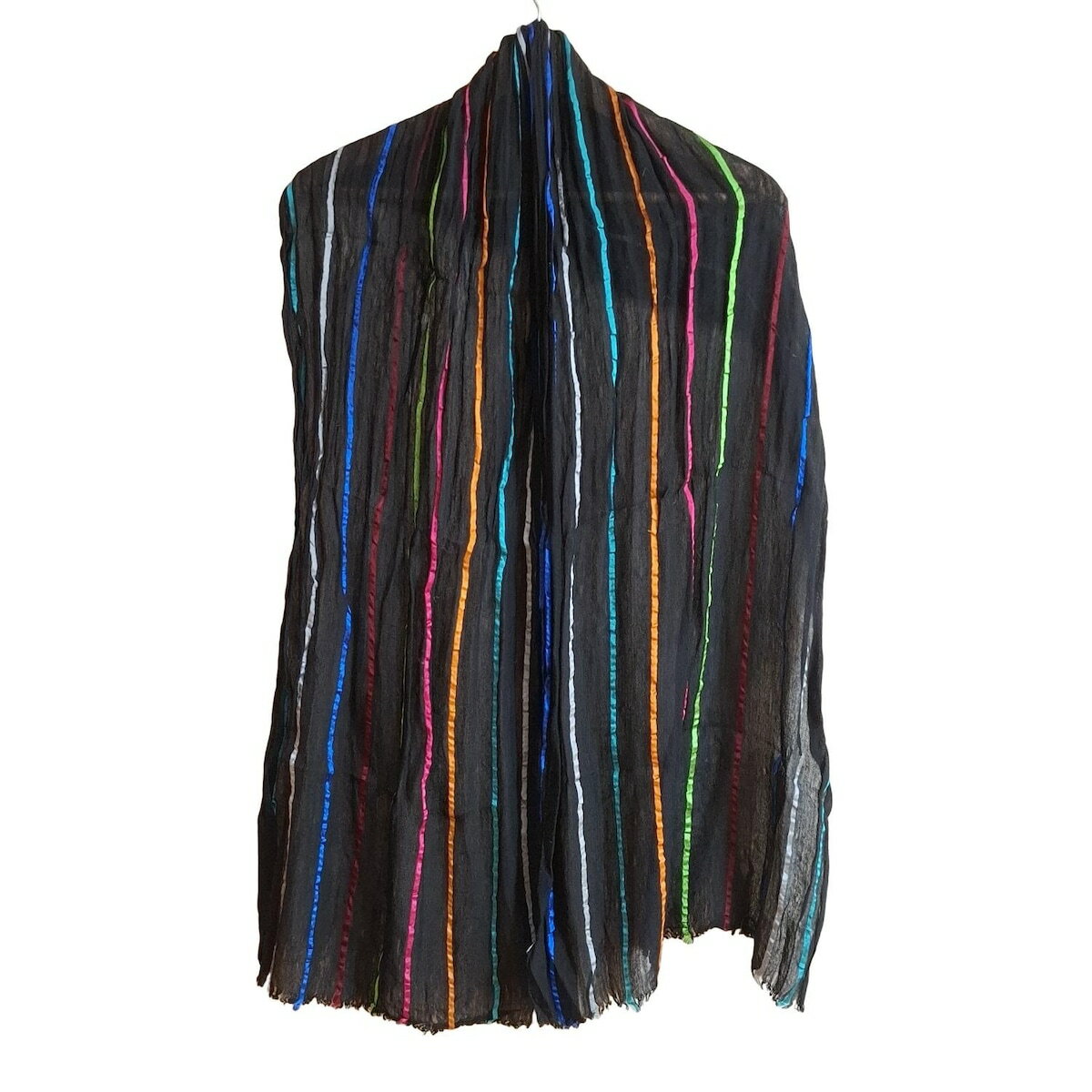 【中古】PaulSmith(ポールスミス) ストール(ショール) ボーダー 黒×ブルー×マルチ シルク