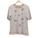 【中古】Leilian(レリアン) 半袖Tシャツ クルーネック/ボーダー 白×グレー