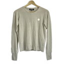【中古】MARY QUANT(マリークワント) 長袖カットソー クルーネック/フラワー(花) グレーベージュ×白