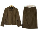 【中古】Leilian(レリアン) スカートスーツ 千鳥格子柄/肩パッド ベージュ×黒