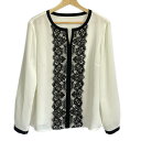 【中古】Leilian(レリアン) 長袖カットソー レース アイボリー×黒