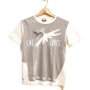 【中古】PaulSmithJEANS(ポールスミスジーンズ) 半袖Tシャツ クルーネック/フラワー(花)/鳥 グレー×アイボリー×マルチ