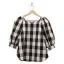 【中古】EPOCA THE SHOP(エポカザショップ) 七分袖カットソー チェック柄 黒×白