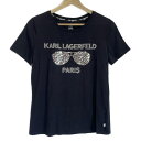 【中古】KARL LAGERFELD(カールラガーフェルド) 半袖Tシャツ クルーネック/スパンコール/ラインストーン 黒