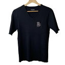 【中古】VALENZA SPORTS(バレンザスポーツ) 半袖カットソー Vネック/ラインストーン/フリル 黒×クリア