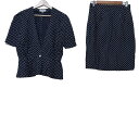 【中古】Leilian(レリアン) スカートスーツ ドット柄 ネイビー×白
