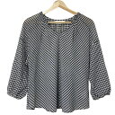 【中古】Leilian(レリアン) 七分袖カットソー チェック柄/ギャザー/EZUMiコラボ 黒×白