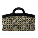 【中古】CHANEL(シャネル) ハンドバッグ ココマーク 黒×ベージュ コットン、レザー