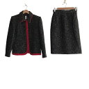 【中古】Ungaro(ウンガロ) スカートスーツ 黒×ボルドー×マルチ