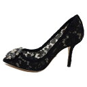 【中古】DOLCE&GABBANA(ドルチェアンドガッバーナ) パンプス ビジュー 黒 コットン