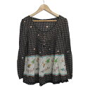【中古】franchelippee(フランシュリッペ) 長袖カットソー うさぎ/馬/鳥 黒×ピンクベージュ×マルチ