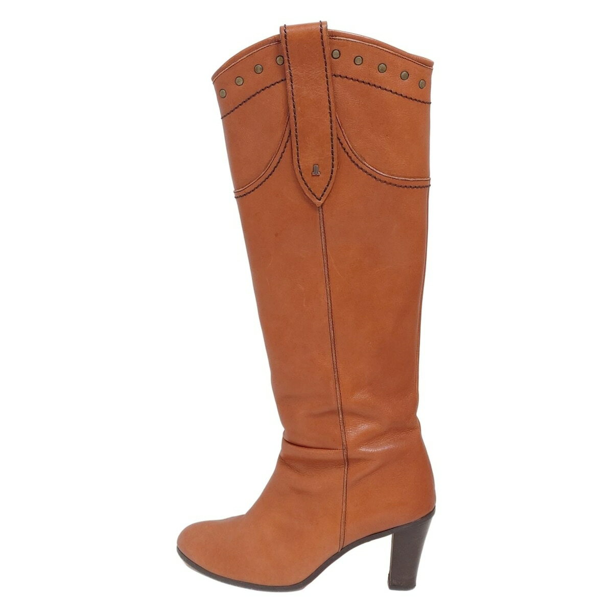 【中古】LANVIN en Bleu(ランバンオンブルー) ロングブーツ スタッズ ブラウン レザー